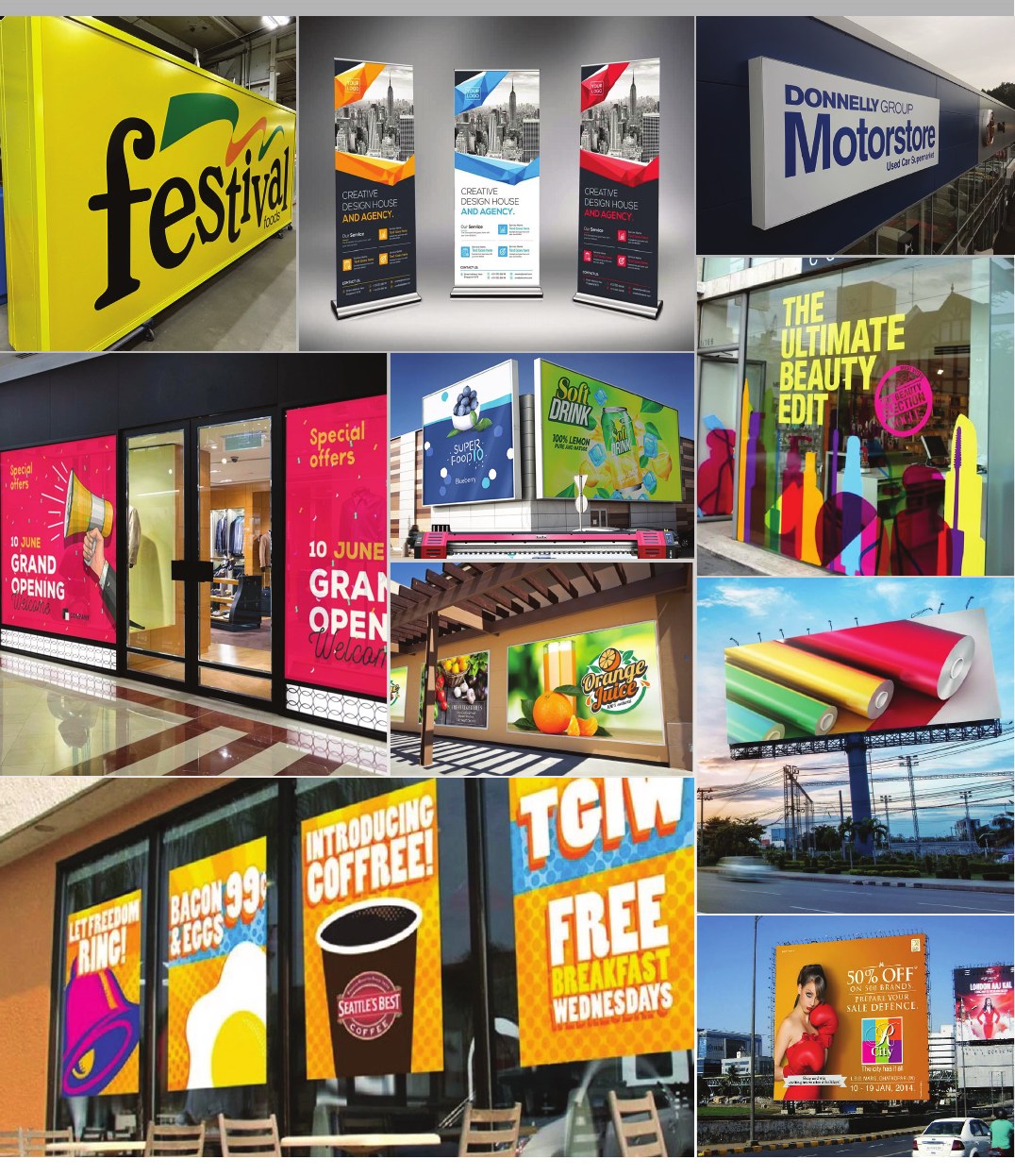 Digital and large format printing examples including banners and signage